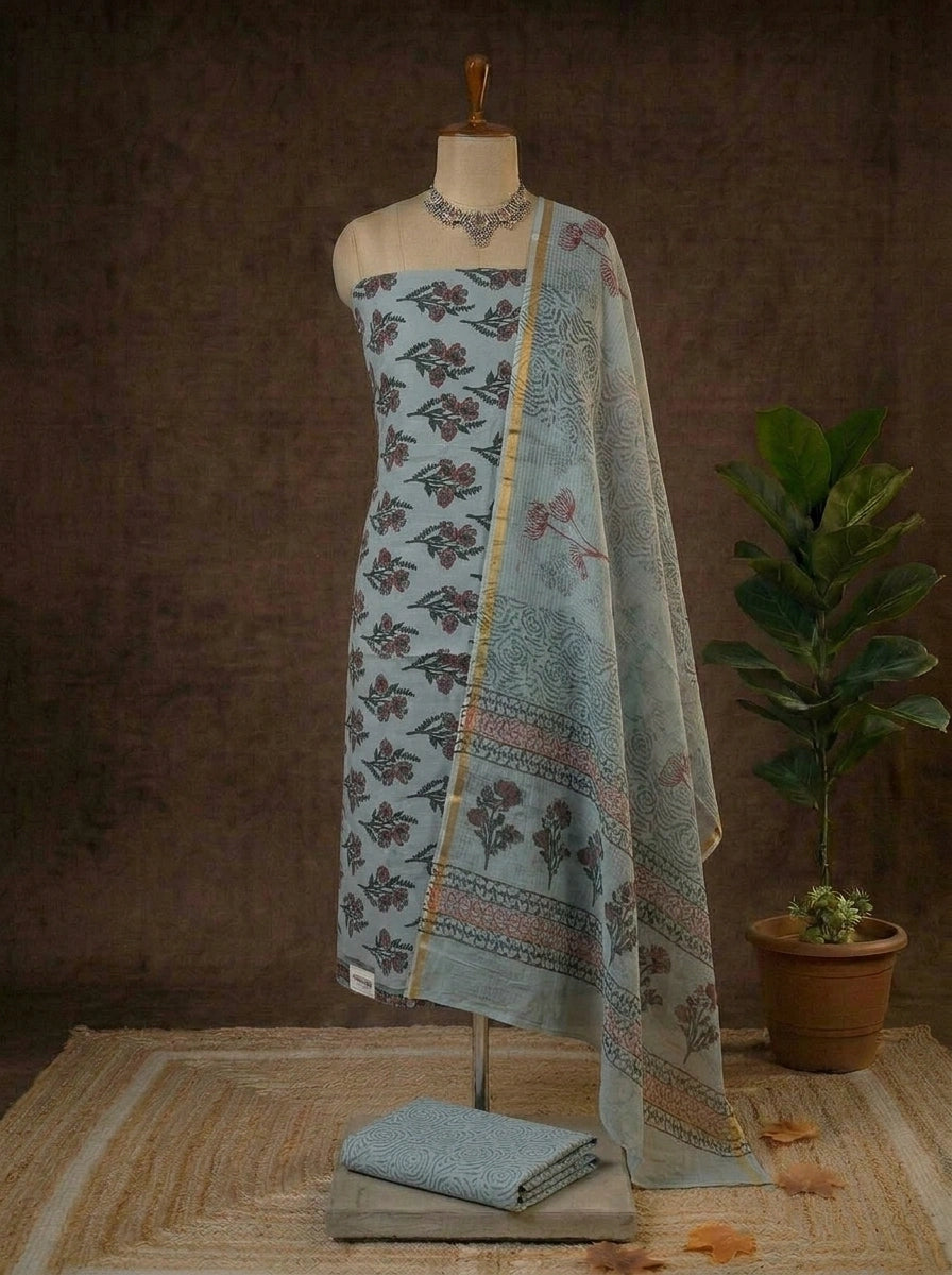Metal Grey Cotton Dress Material