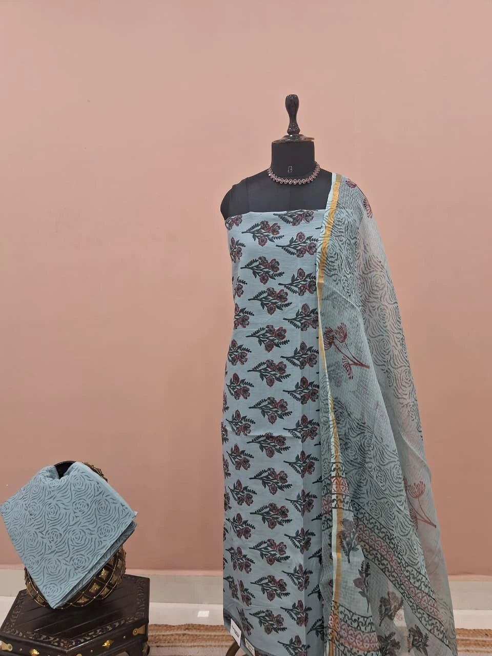 Metal Grey Cotton Dress Material