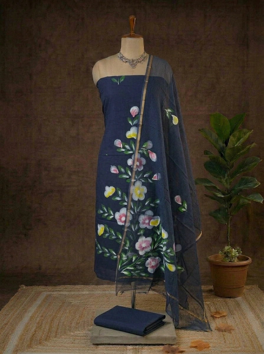 Dark Blue Cotton Dress Material