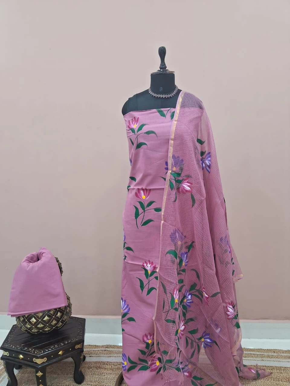 Onion Pink Cotton Dress Material