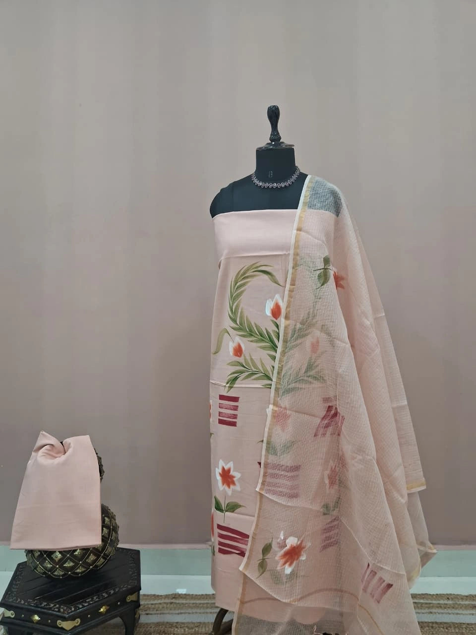 Beige Cotton Dress Material