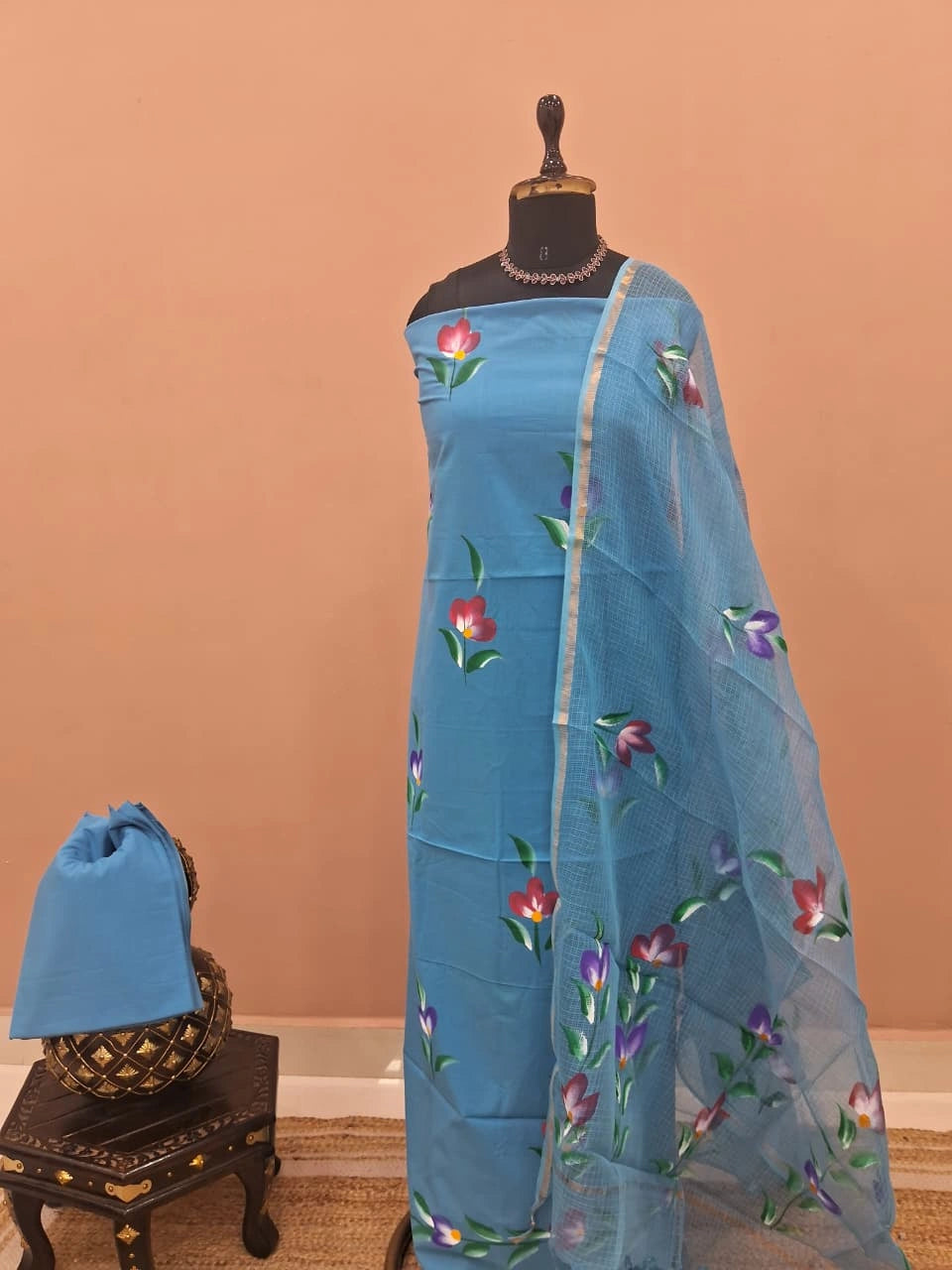 Sky Blue Cotton Dress Material