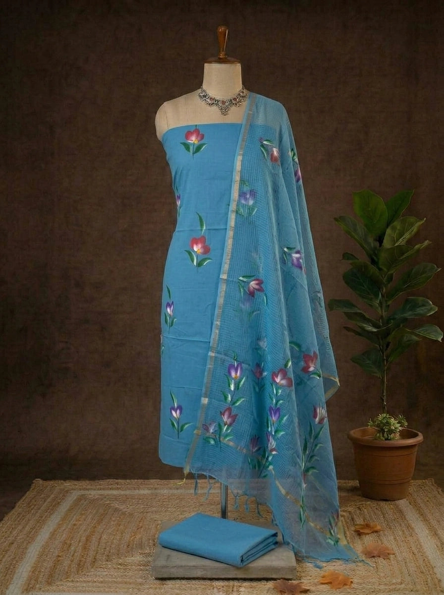 Sky Blue Cotton Dress Material
