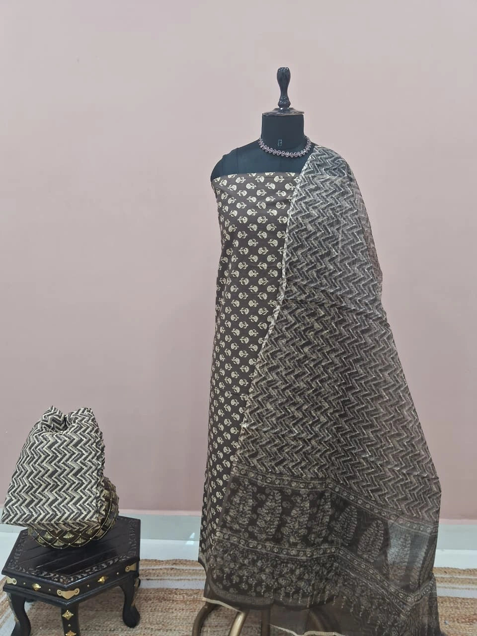 Dark Brown Cotton Dress Material