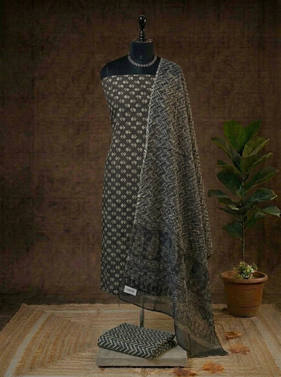 Dark Brown Cotton Dress Material