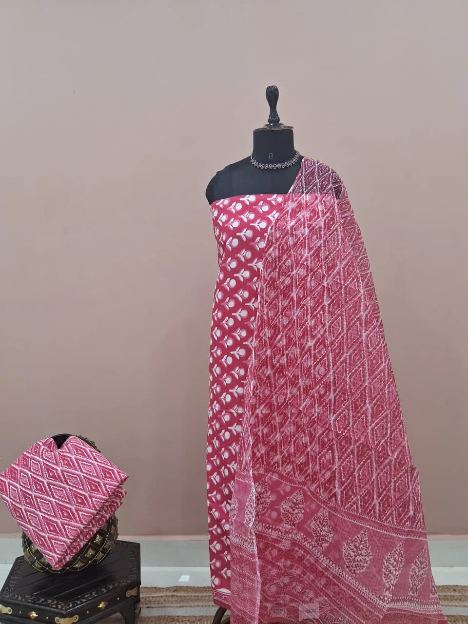 Dark Pink Cotton Dress Material