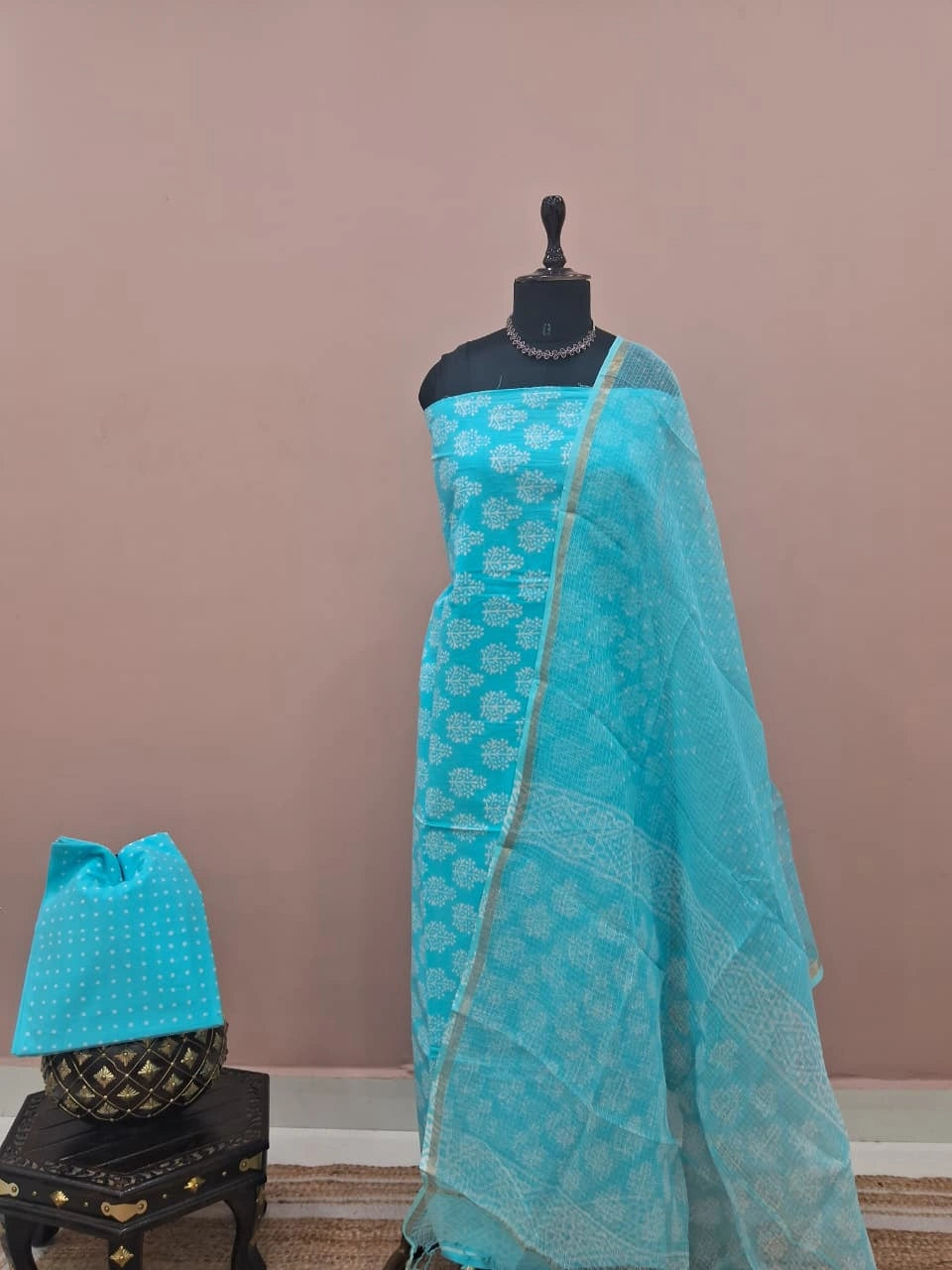 Caribbean Blue Cotton Dress Material