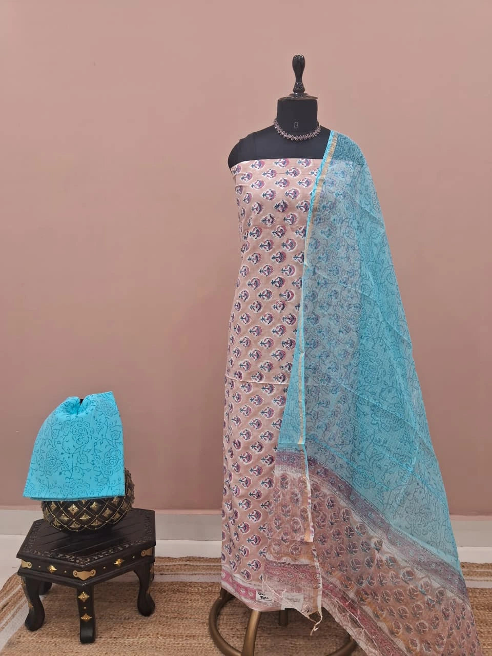 Peach Cotton Dress Material