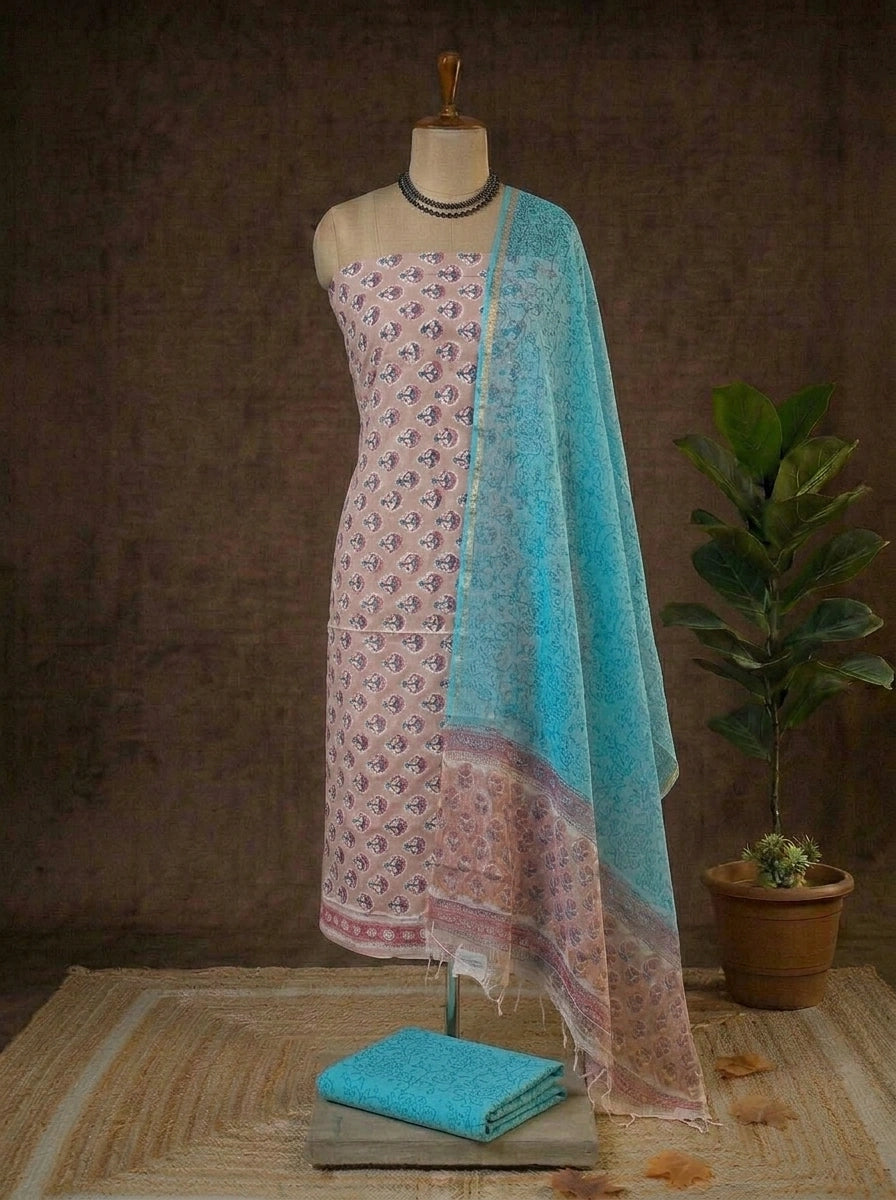 Peach Cotton Dress Material