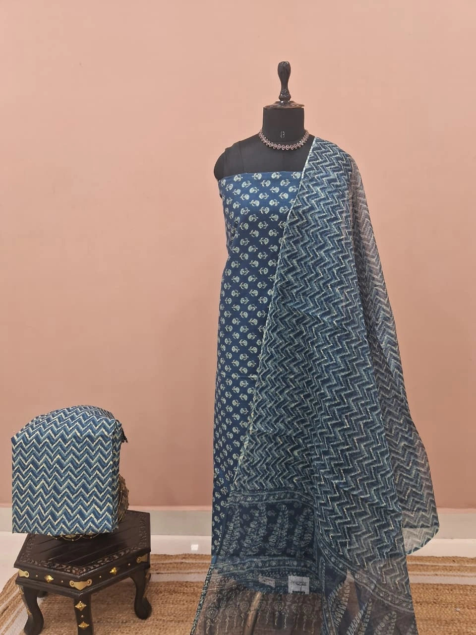 Blue Cotton Dress Material 