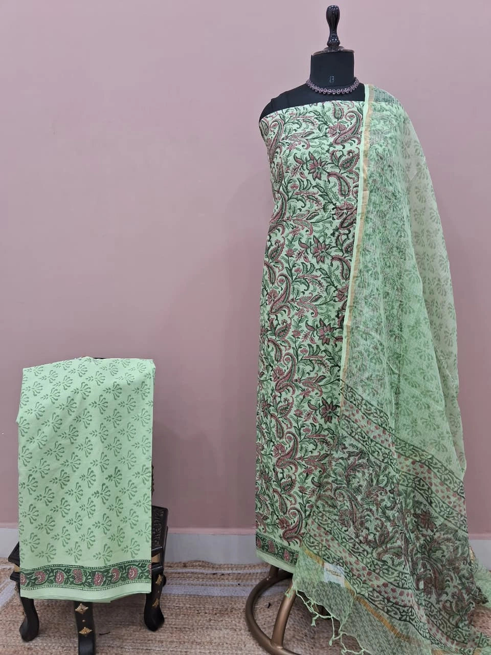 Pista Green Cotton Dress Material 