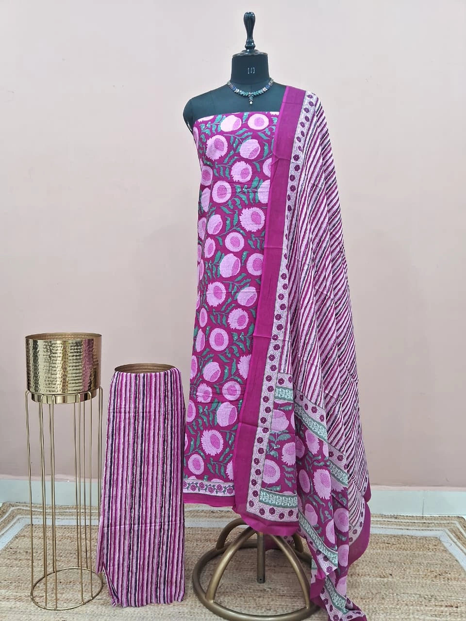 Magenta Pink Cotton Dress Material