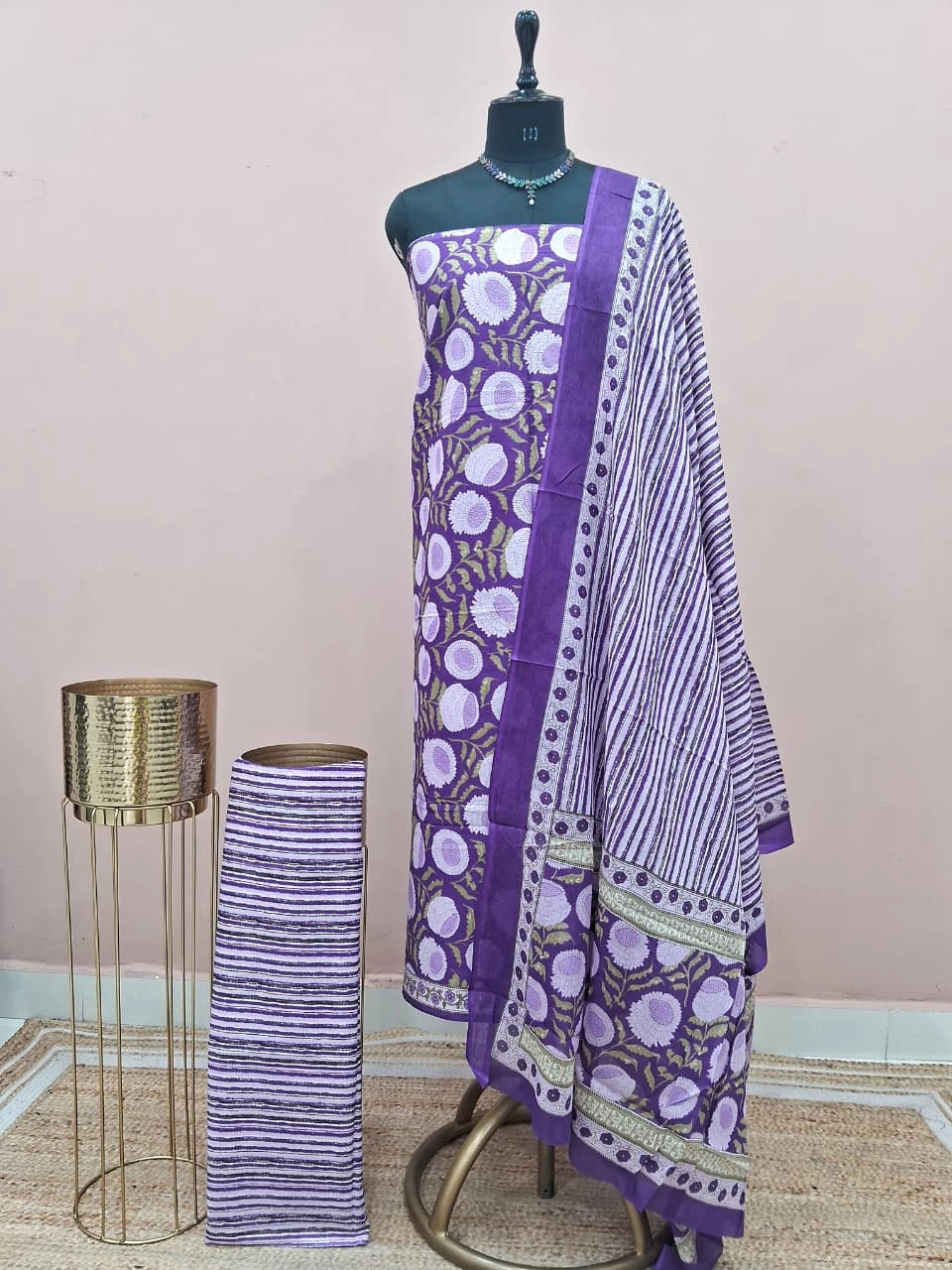 Purple Cotton Dress Material 