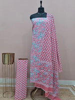 Coral Pink Cotton Dress Material 