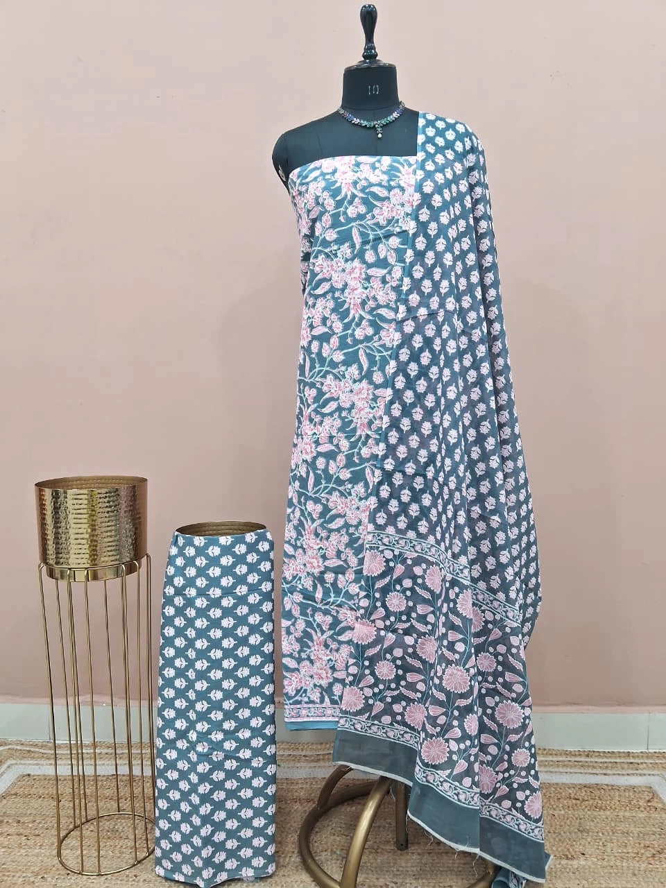 Metal Grey Cotton Dress Material
