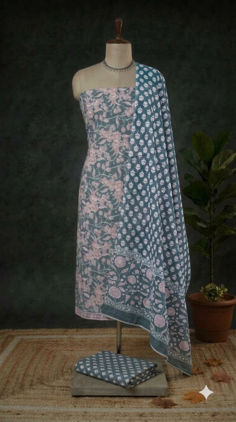 Metal Grey Cotton Dress Material