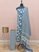 Dark Navy Blue Cotton Dress Material 