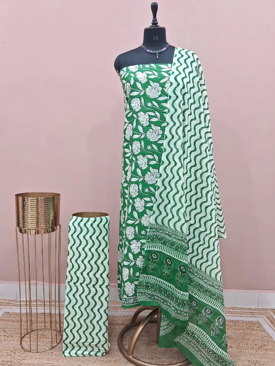 Green Cotton Dress Material