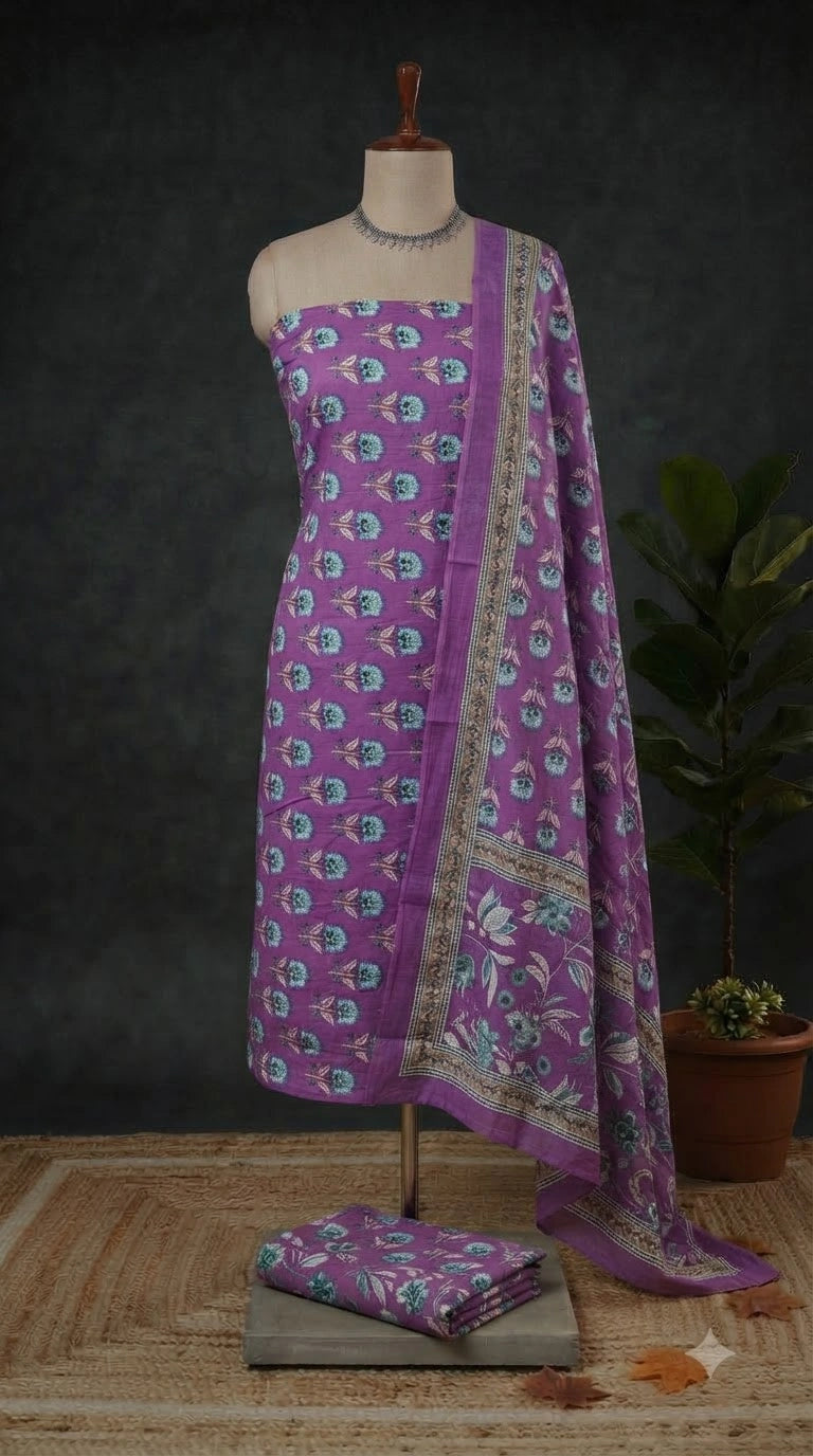 Purple Pure Cotton Dress Material 