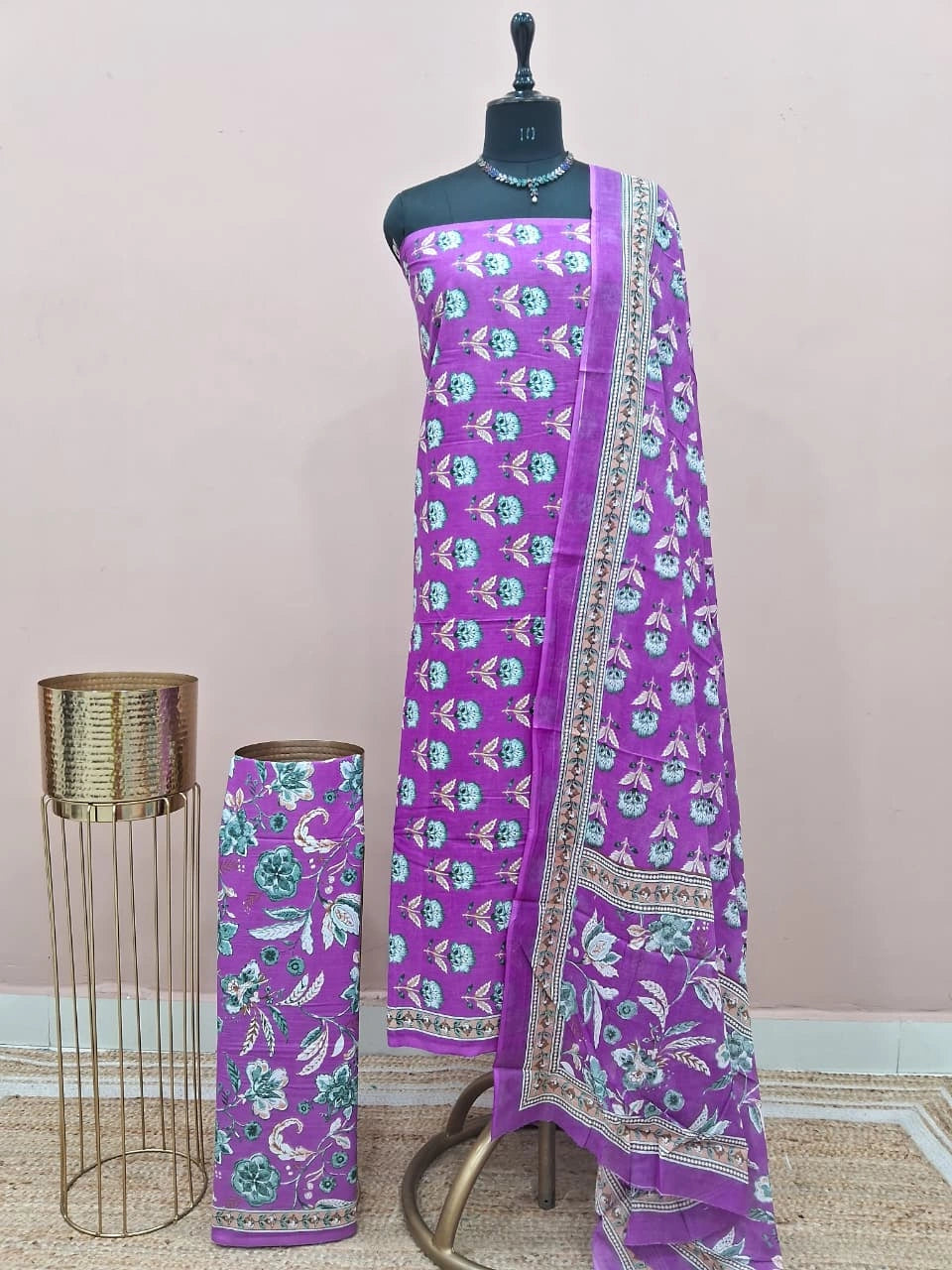 Purple Pure Cotton Dress Material 