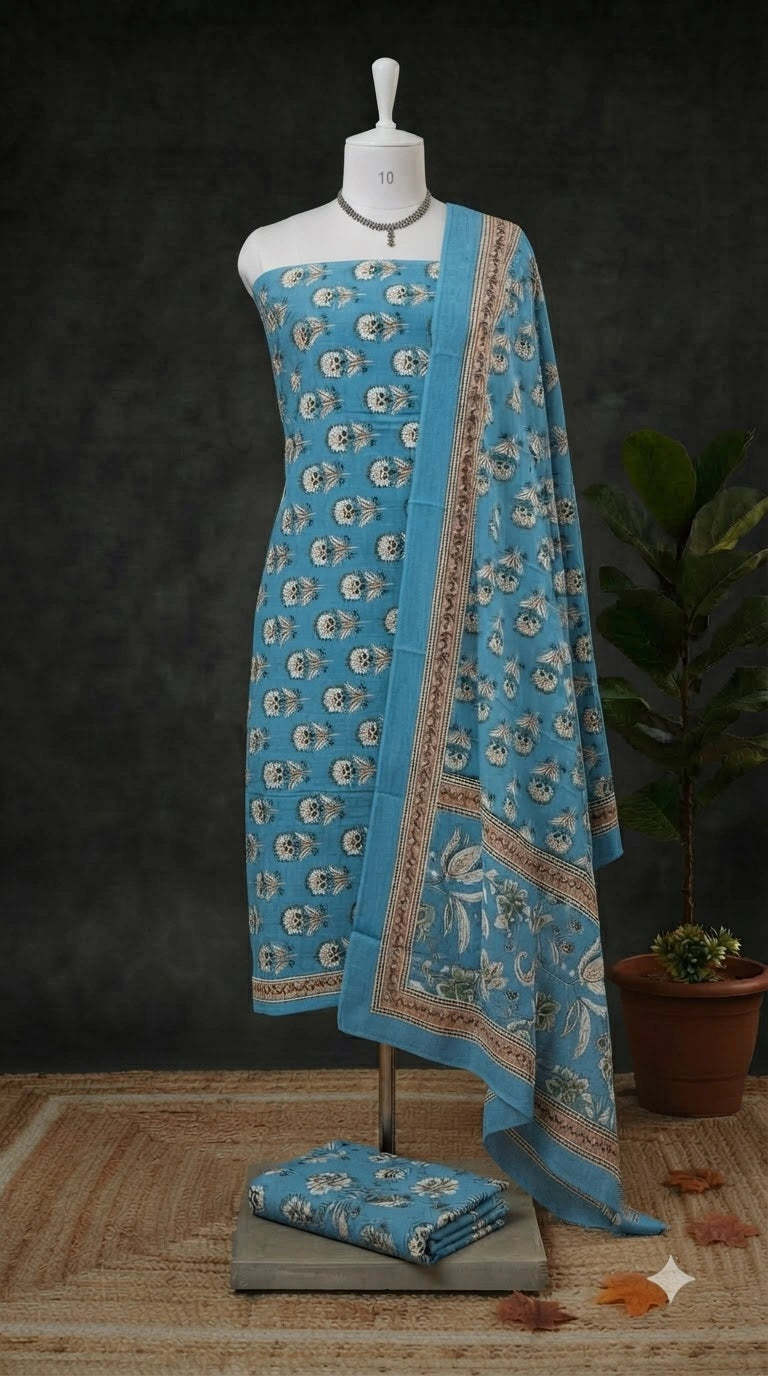 Sky Blue Cotton Dress Material 