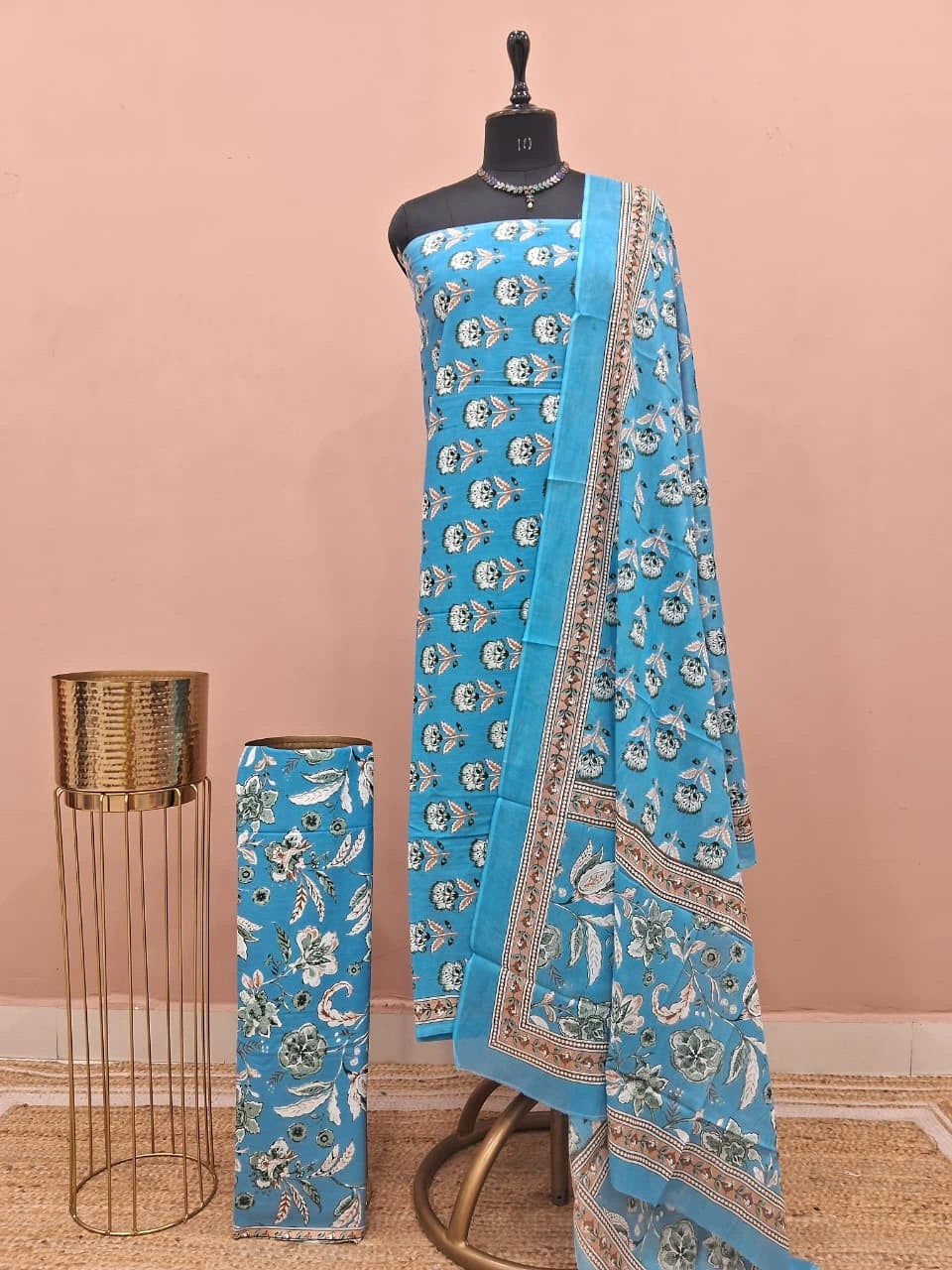 Sky Blue Cotton Dress Material 