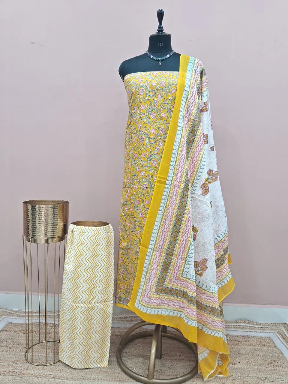 Yellow Cotton Dress Material