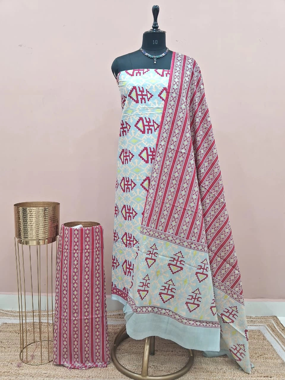Slate Blue Cotton Dress Material