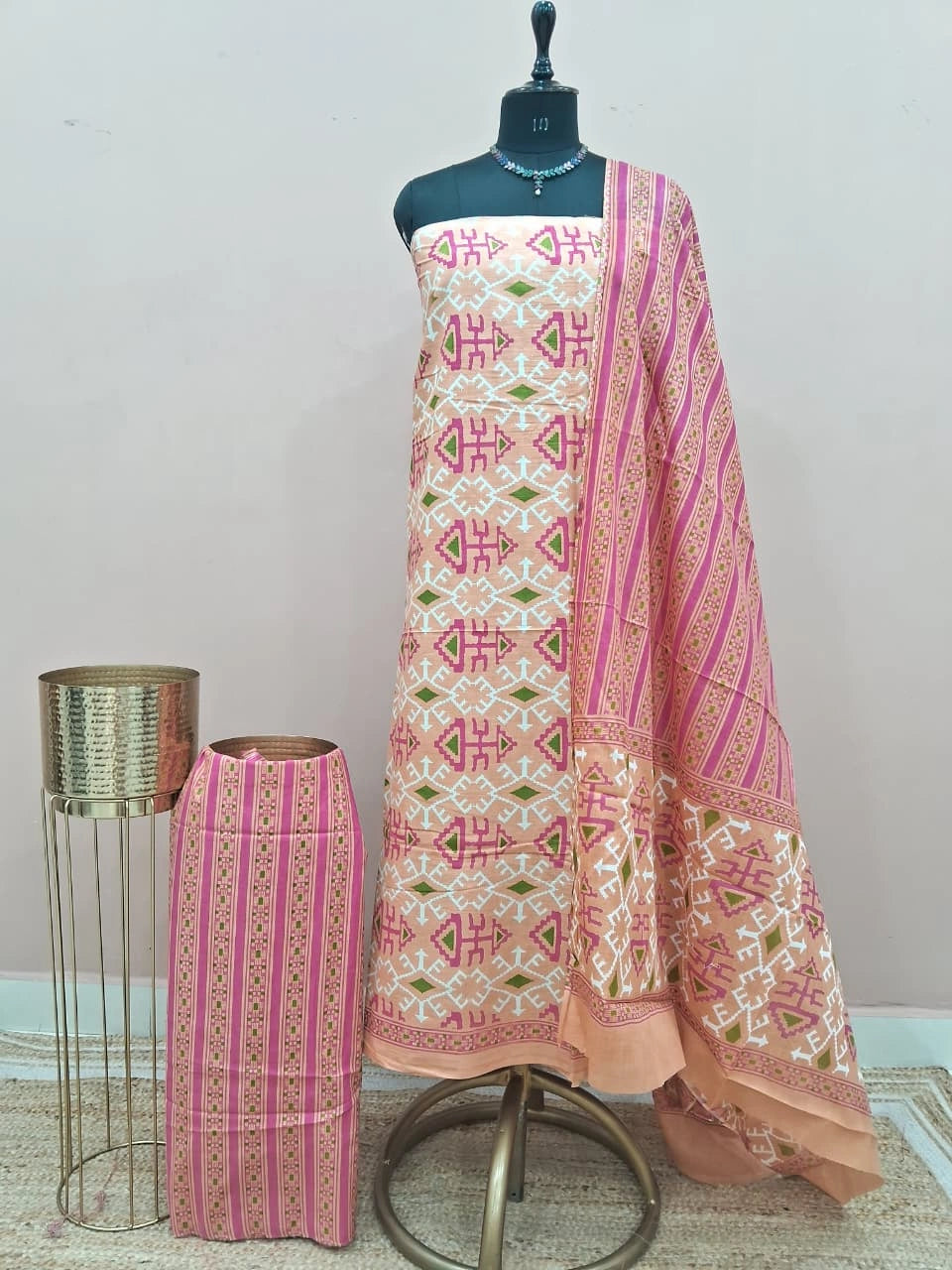 Peach Cotton Dress Material 