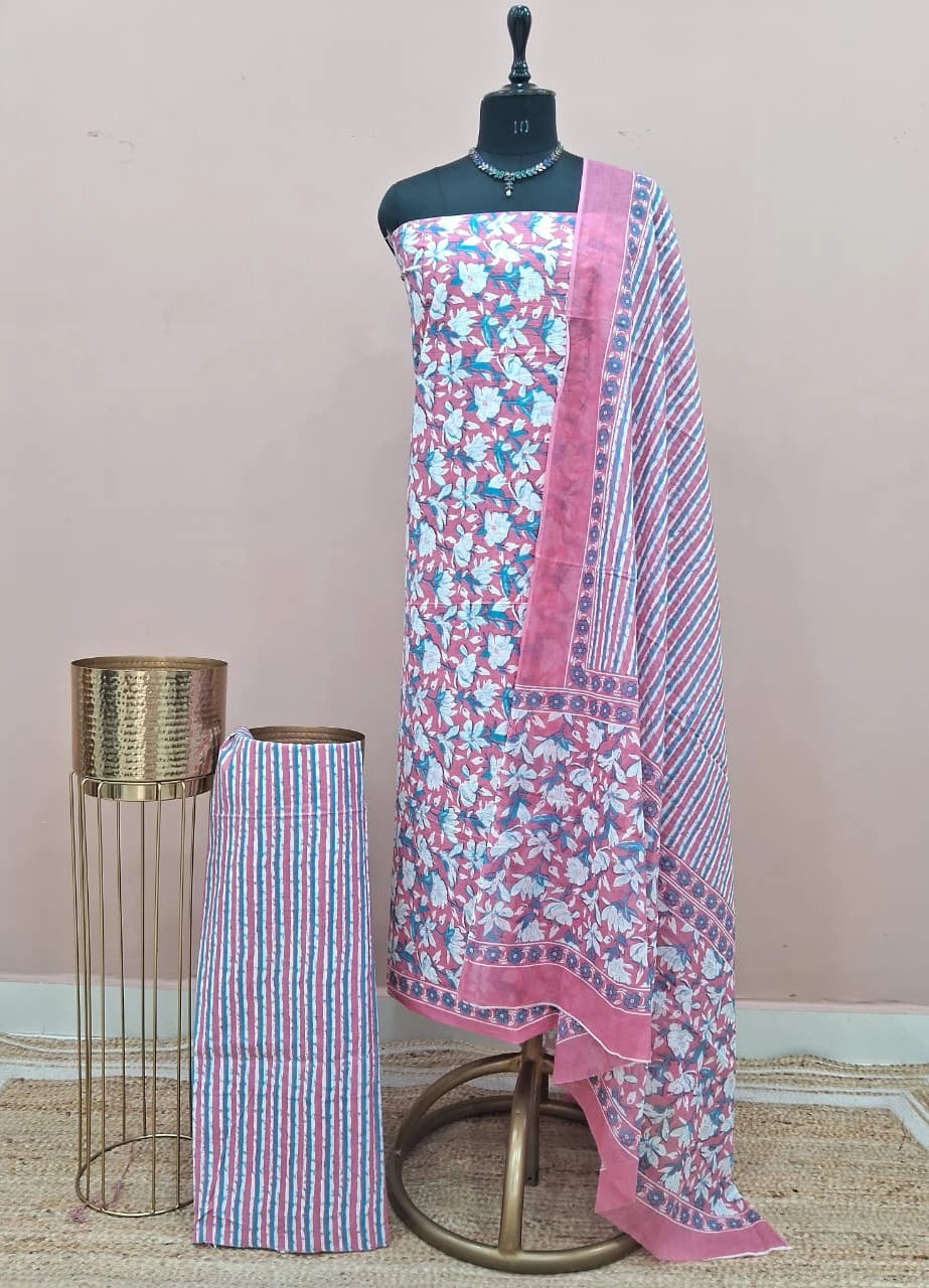 Pastel Pink Cotton Dress Material 