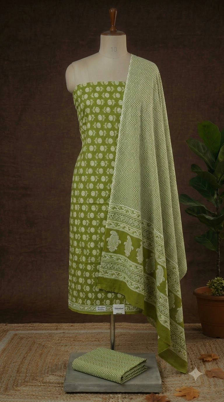 Pista Green Cotton Dress Material