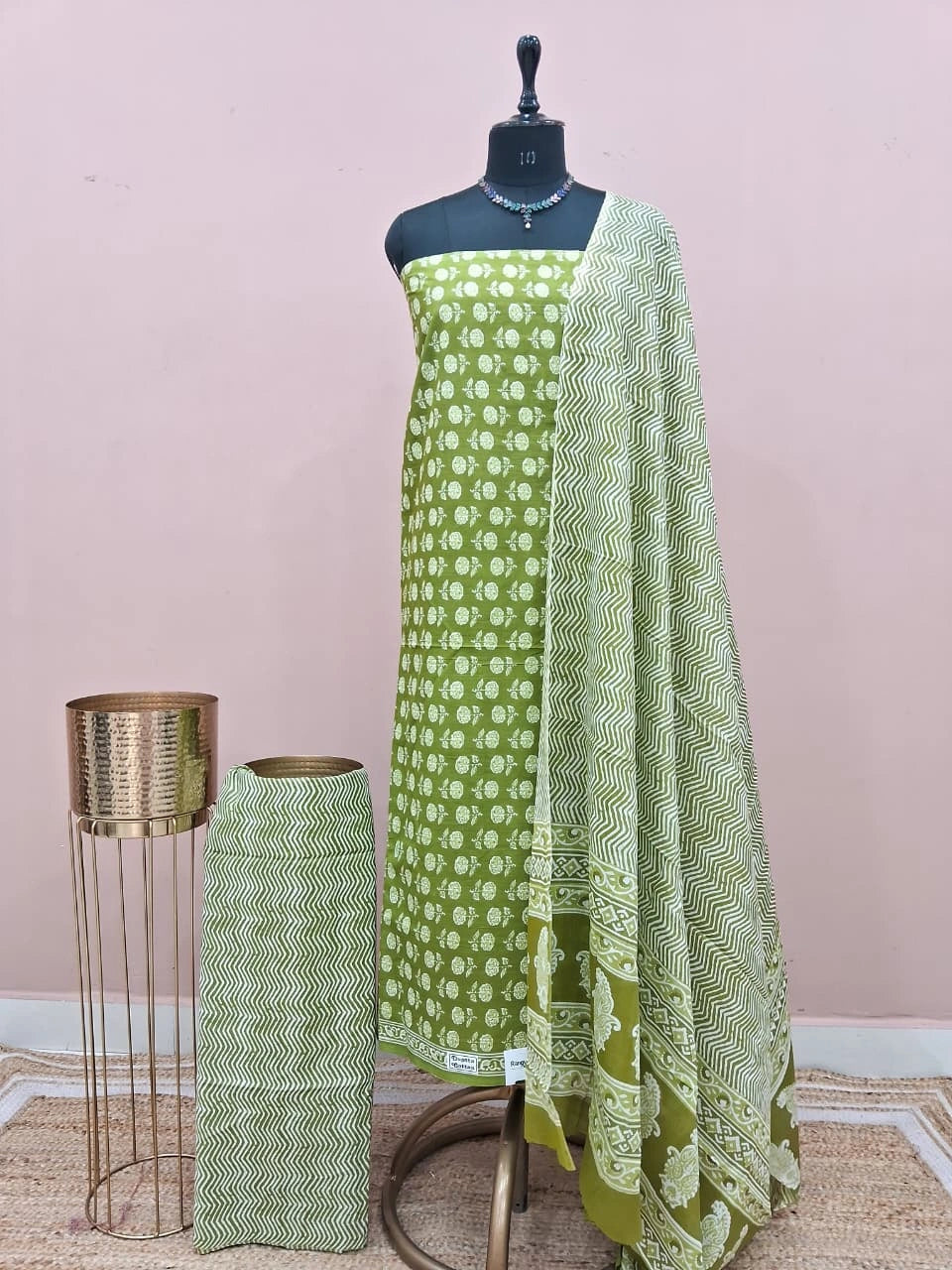 Pista Green Cotton Dress Material