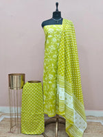 Lime Green Cotton Dress Material 