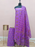 Elegant Purple Cotton Dress Material 