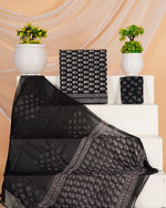 Black Cotton Dress Material with White Flower Prints