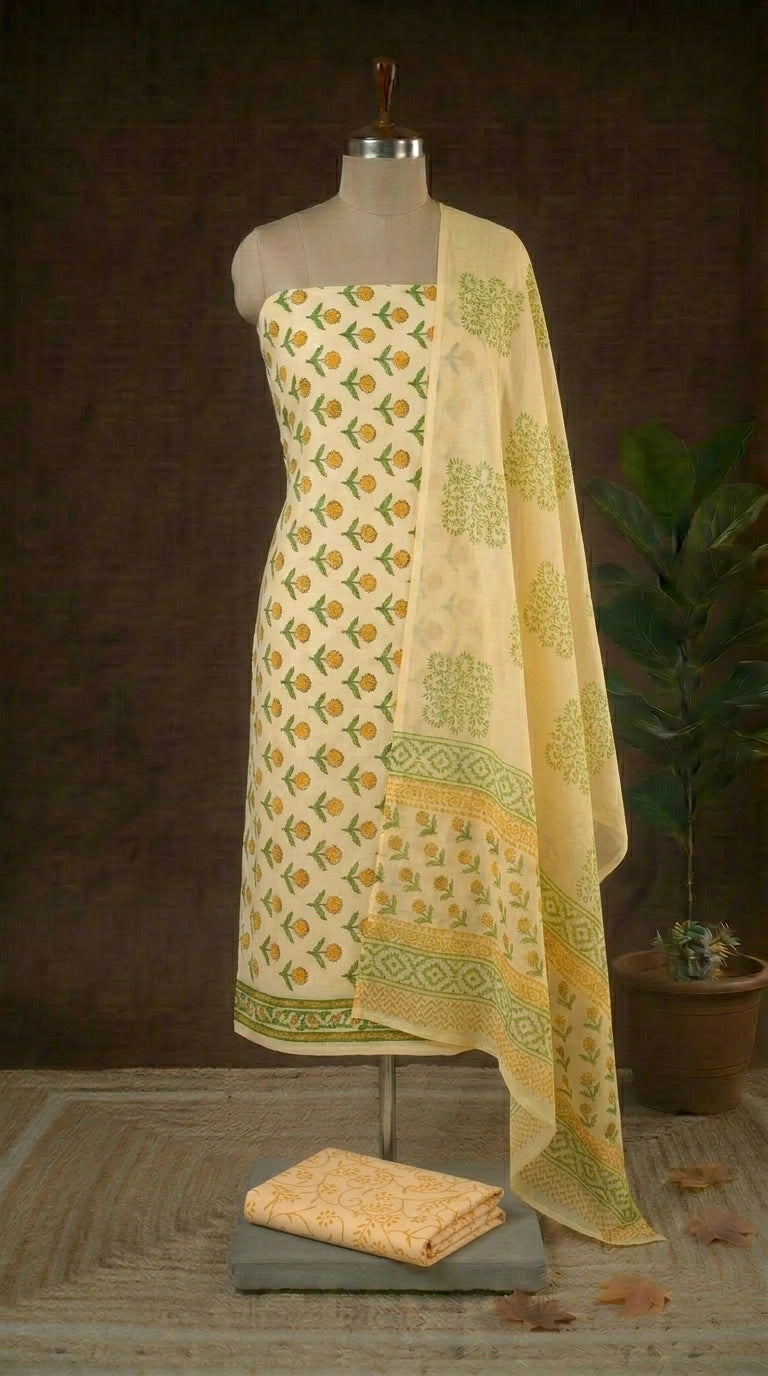 Peach flower printed cotton dress material