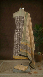 Black with White flower printed cotton dress material