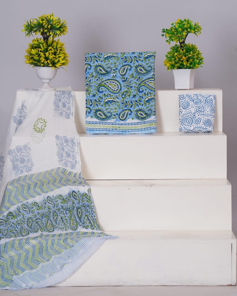 Sky Blue floral printed cotton dress material