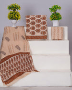 Beige flower printed cotton dress material