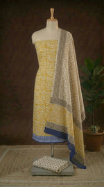 Mustard Yellow with Beige flower printed cotton dress material