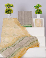 Beige and Black checked cotton  dress material