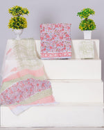 Baby Blue with Pink and white floral printed cotton dress material