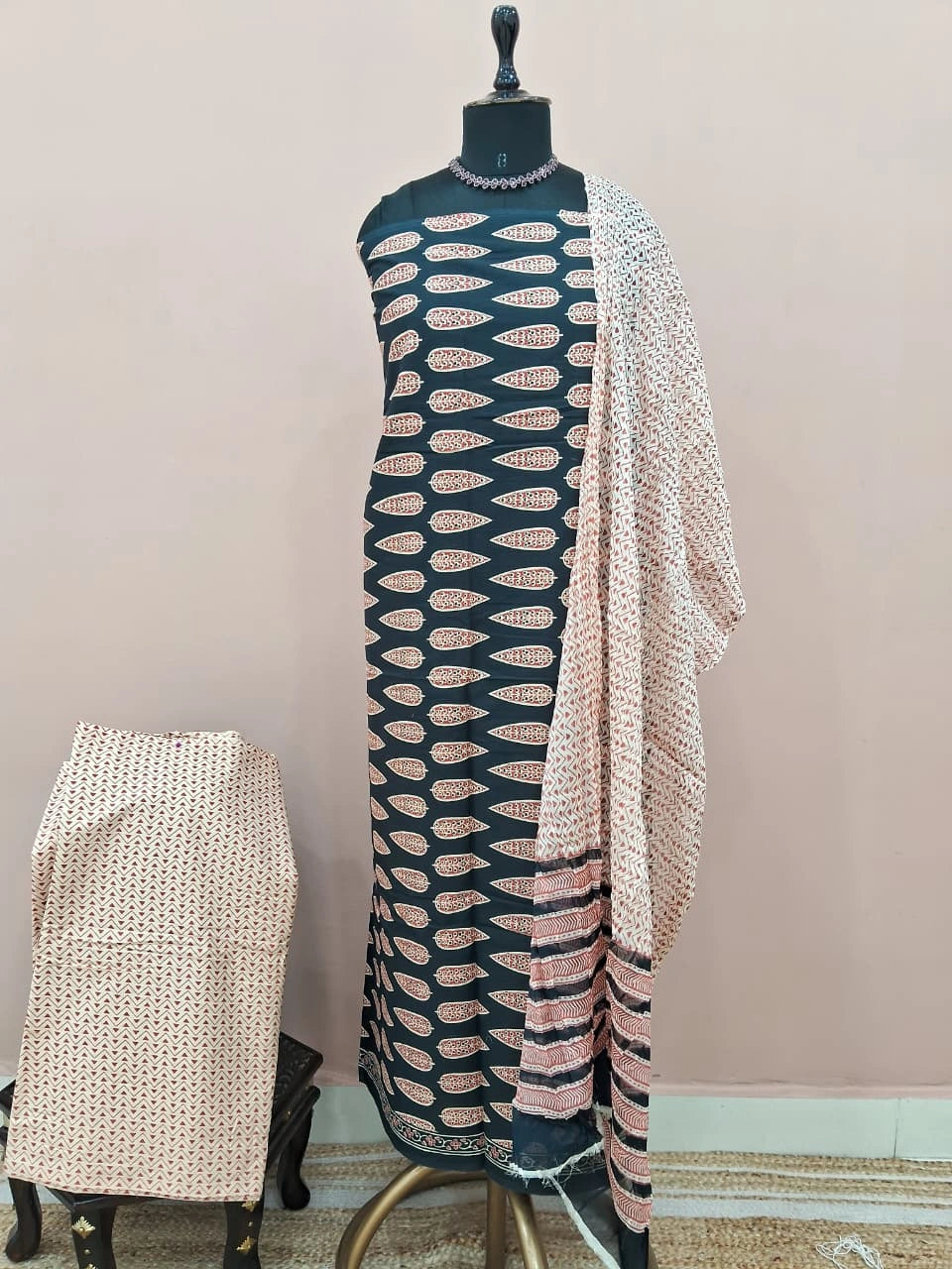 Black Cotton Dress Material 