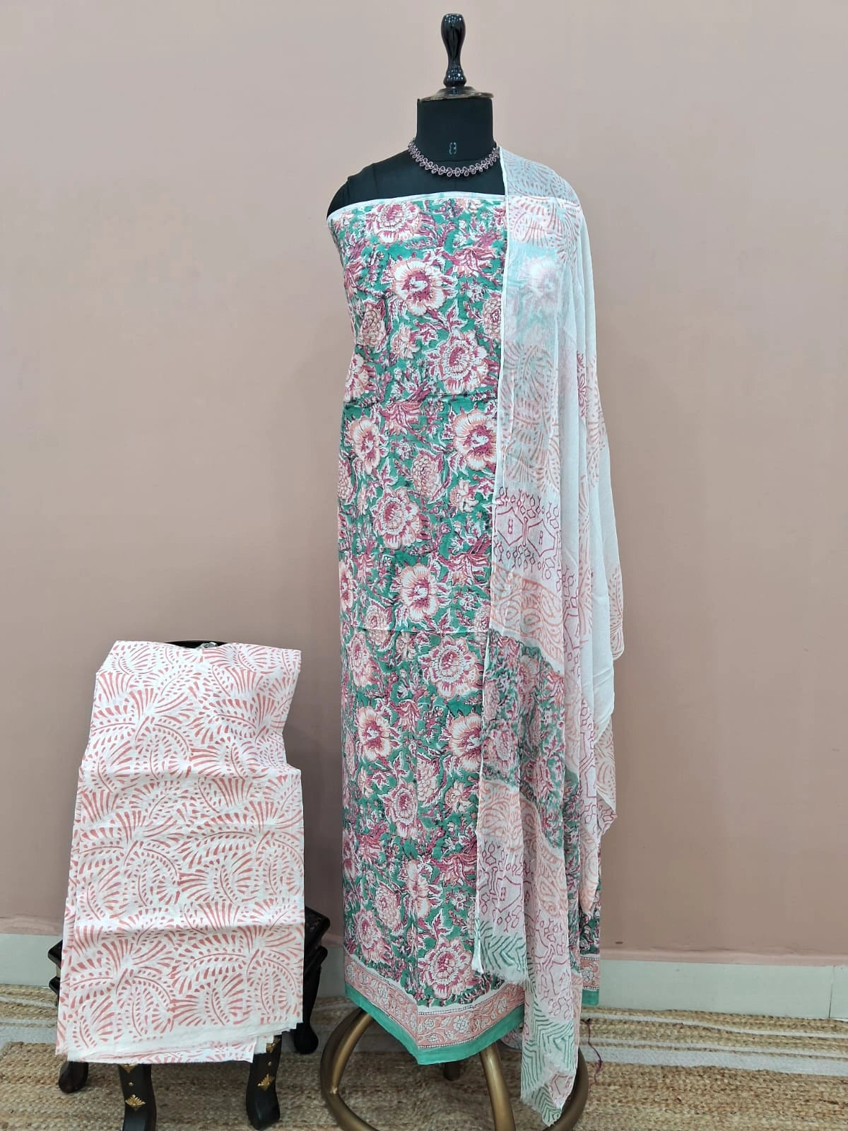 Rama Green cotton Dress Material 