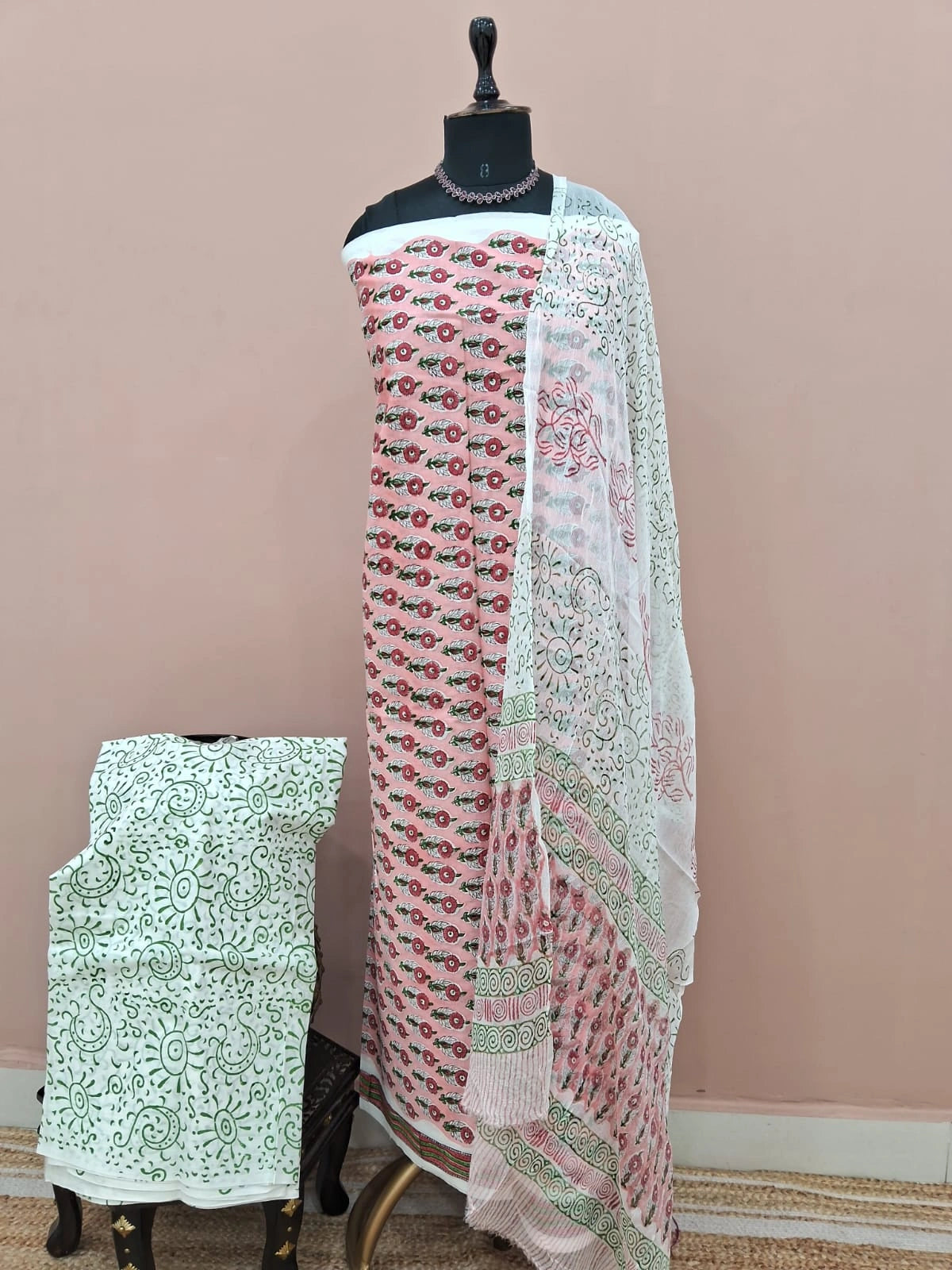 Peach cotton Dress Material 