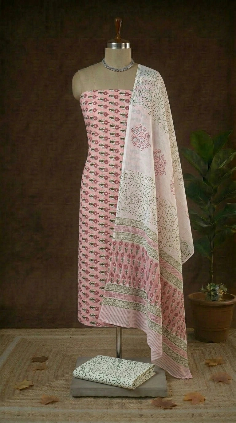 Peach cotton Dress Material