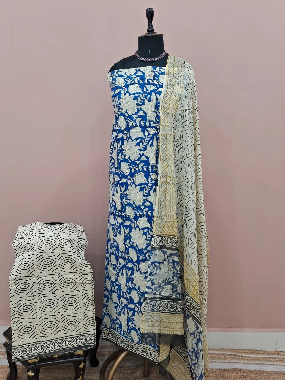 Blue cotton Dress Material 