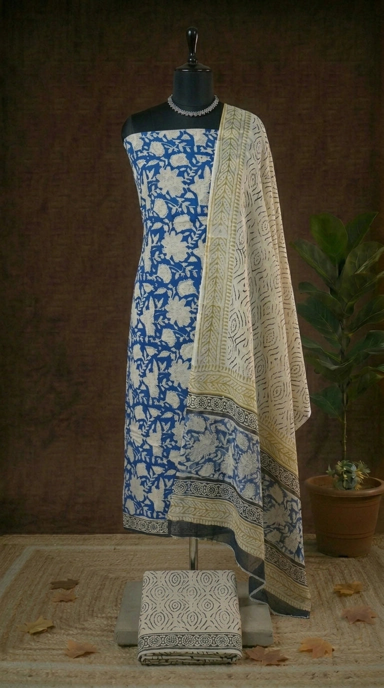 Blue cotton Dress Material