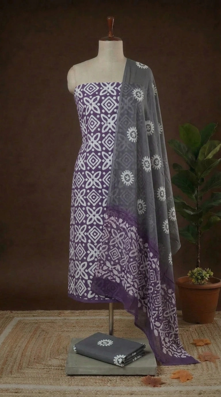 Plum Cotton Dress Material 