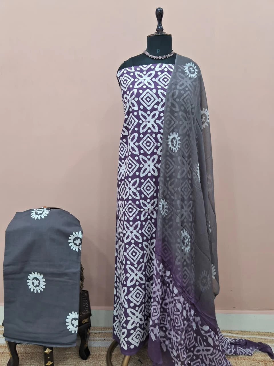 Plum Cotton Dress Material 
